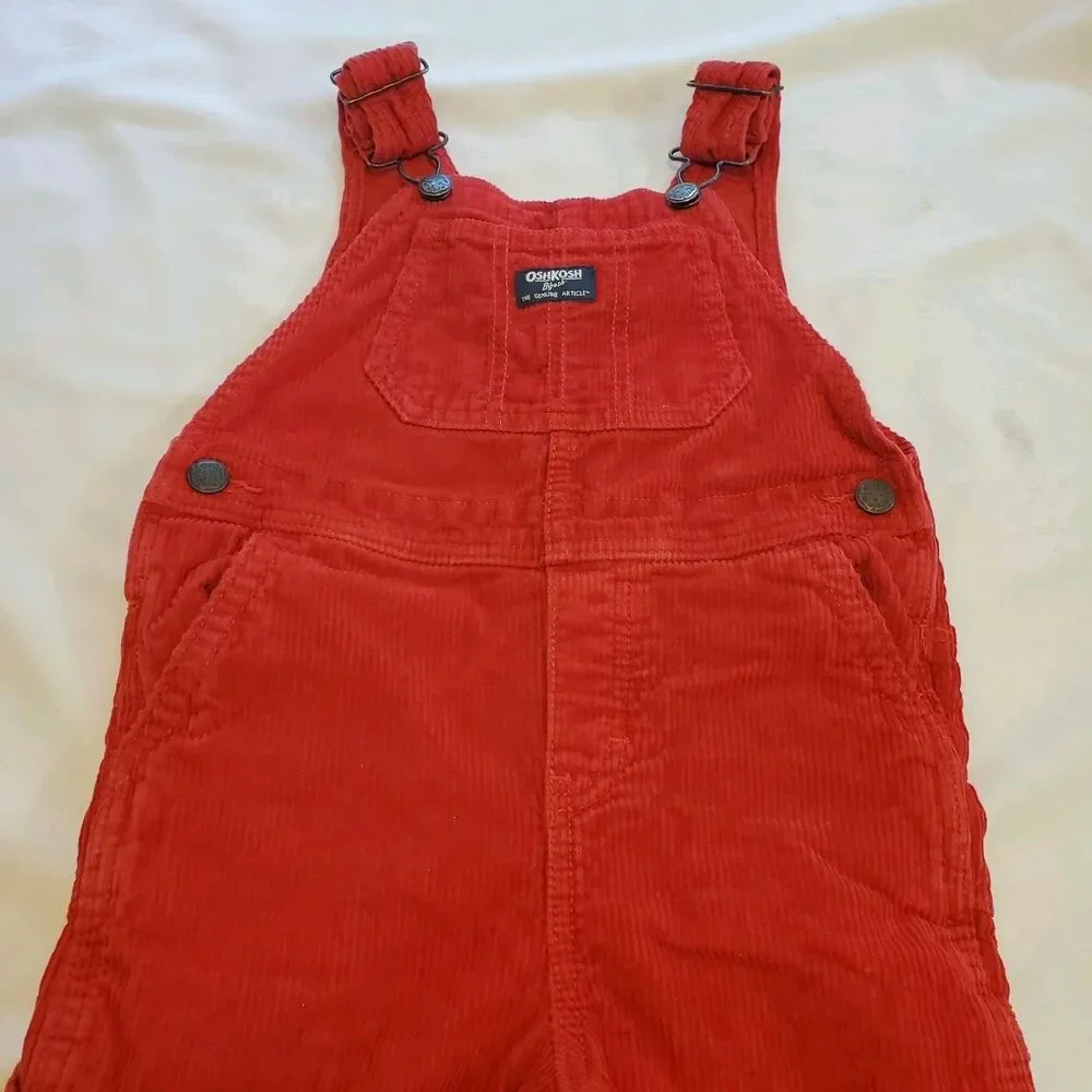 Oshkosh B'Gosh Kids Boys Sz 5T Lined Red Corduroy Bib Overalls Vestbak Thick